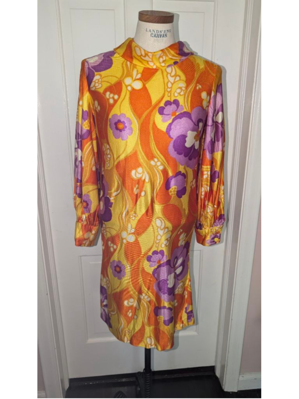 day-glow flower power 60s 70s Long Sleeve Dress,